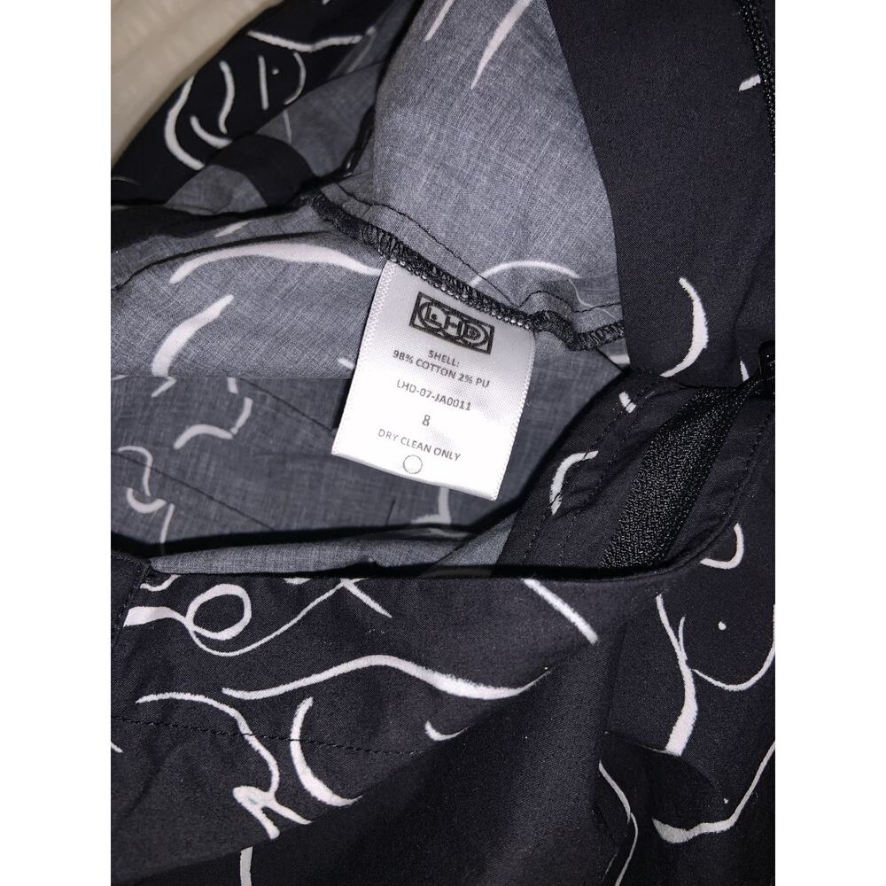 LHD Black Women’s Sz 8 All Over Ladies Figure Graphic Print Puff Sleeve Jumpsuit - Picture 7 of 8